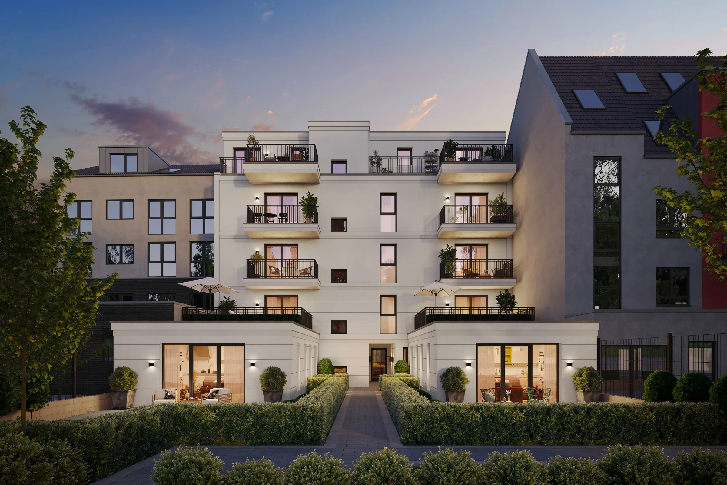 Collective Living — Courtyard at dusk