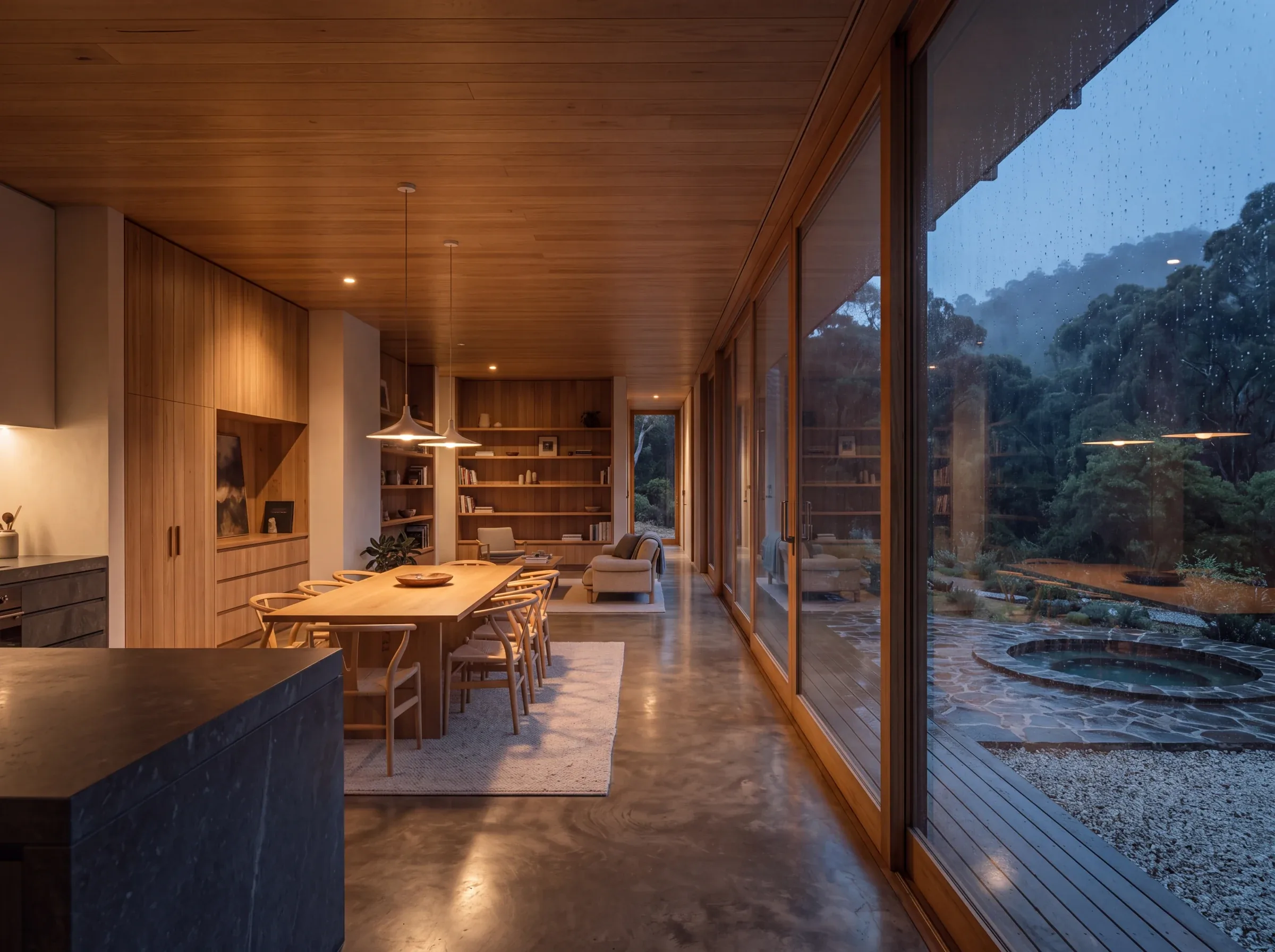 Forest House — Evening interior